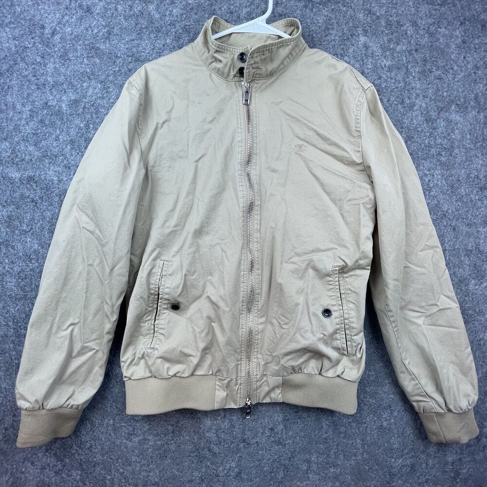 River Island Bomber Jacket Medium Tan Retro Moto‎ Banded Lined Coat Attendant